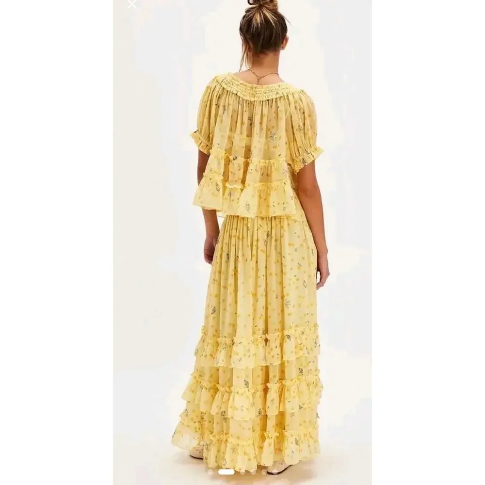 NWT Free People Morning Mist Maxi Set Womens M $228 Boho Festival Cottagecore